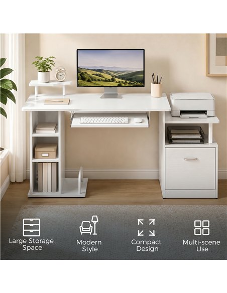 HOMCOM Computer Desk with Drawer Shelves CPU Storage Rack White - pic 210524 | FastDaddyshop