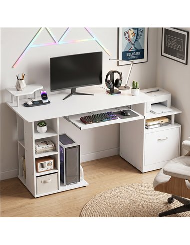 HOMCOM Computer Desk with Drawer Shelves CPU Storage Rack White
