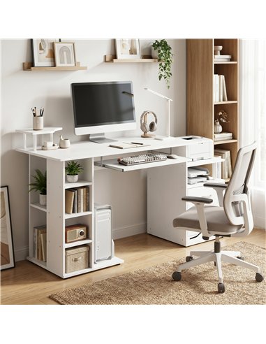 HOMCOM Computer Desk with Drawer Shelves CPU Storage Rack White