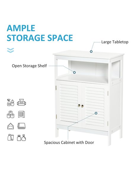 Kleankin Freestanding Bathroom Storage Cabinet with Double Shutter Doors, White - pic 21053 | FastDaddyshop
