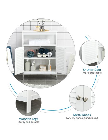 Kleankin Freestanding Bathroom Storage Cabinet with Double Shutter Doors, White - pic 21054 | FastDaddyshop
