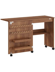 HOMCOM Folding Sewing Table, Rolling Craft Table with Storage compartments, Shelf and Lockable Casters for Small Spaces, Brown