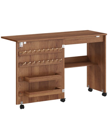 HOMCOM Folding Sewing Table, Rolling Craft Table with Storage compartments, Shelf and Lockable Casters for Small Spaces, Brown - pic 210546 | FastDaddyshop
