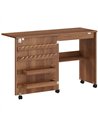 HOMCOM Folding Sewing Table, Rolling Craft Table with Storage compartments, Shelf and Lockable Casters for Small Spaces, Brown