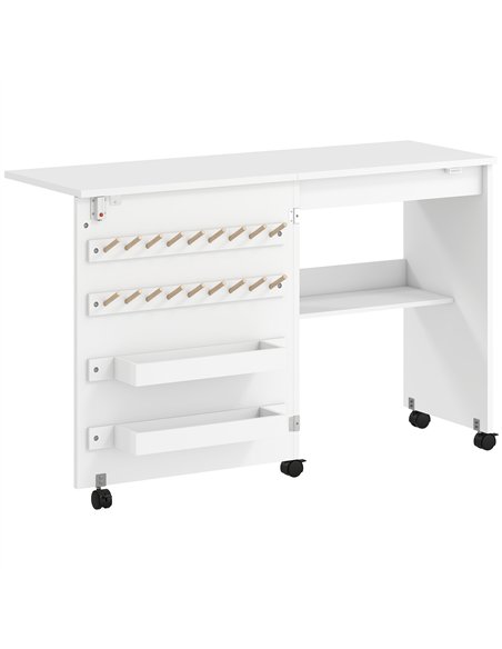HOMCOM Folding Sewing Table, Rolling Craft Table with Storage compartments, Shelf and Lockable Casters for Small Spaces, White - pic 210555 | FastDaddyshop