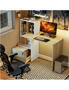 HOMCOM Computer Desk, Office Desk with Bookshelf, File Drawer and Legal Hanging File Holders, Oak Wood Effect 2