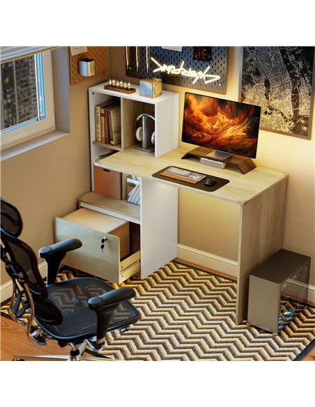 HOMCOM Computer Desk, Office Desk with Bookshelf, File Drawer and Legal Hanging File Holders, Oak Wood Effect - pic 210565 | FastDaddyshop