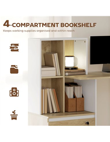 HOMCOM Computer Desk, Office Desk with Bookshelf, File Drawer and Legal Hanging File Holders, Oak Wood Effect