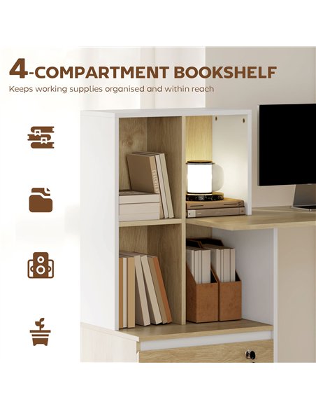 HOMCOM Computer Desk, Office Desk with Bookshelf, File Drawer and Legal Hanging File Holders, Oak Wood Effect - pic 210567 | FastDaddyshop