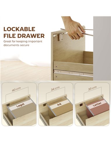 HOMCOM Computer Desk, Office Desk with Bookshelf, File Drawer and Legal Hanging File Holders, Oak Wood Effect