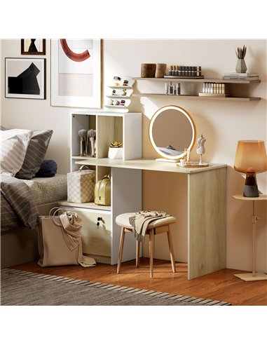HOMCOM Computer Desk, Office Desk with Bookshelf, File Drawer and Legal Hanging File Holders, Oak Wood Effect