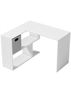 HOMCOM L Shaped Computer Desk, 110 x 100cm Reversible Corner Desk with Fabric Drawer and Storage Shelves, White