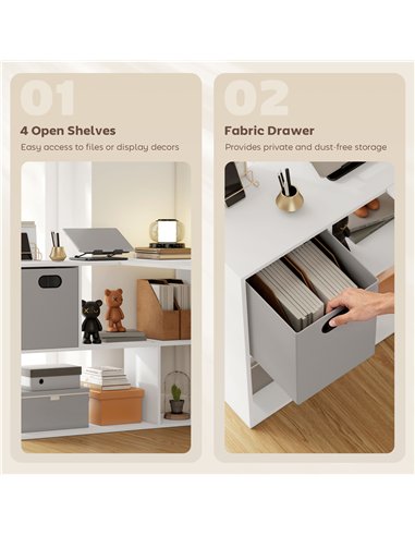 HOMCOM L Shaped Computer Desk, 110 x 100cm Reversible Corner Desk with Fabric Drawer and Storage Shelves, White
