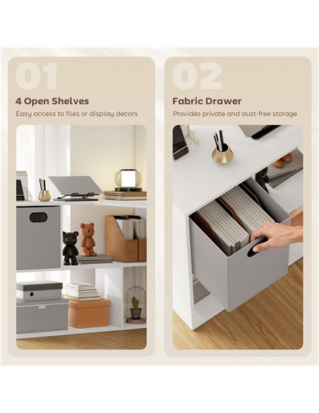 HOMCOM L Shaped Computer Desk, 110 x 100cm Reversible Corner Desk with Fabric Drawer and Storage Shelves, White - pic 210577 | FastDaddyshop