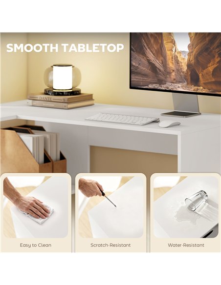 HOMCOM L Shaped Computer Desk, 110 x 100cm Reversible Corner Desk with Fabric Drawer and Storage Shelves, White - pic 210578 | FastDaddyshop