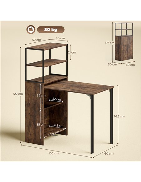 HOMCOM Folding Shelf and Work Table - Brown/Black - pic 210584 | FastDaddyshop