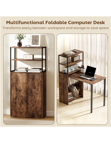 HOMCOM Folding Shelf and Work Table - Brown/Black - pic 210585 | FastDaddyshop