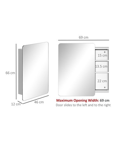 Kleankin On-Wall Mounted Bathroom Storage Cabinet with Sliding Mirror Door, Silver
