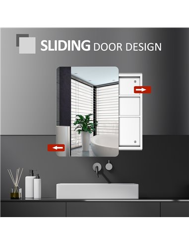 Kleankin On-Wall Mounted Bathroom Storage Cabinet with Sliding Mirror Door, Silver