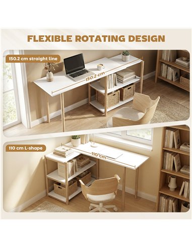 HOMCOM Computer Desk with Storage Shelves Modern Writing Desk Bamboo Frame for Home Office 150 cm White and Oak