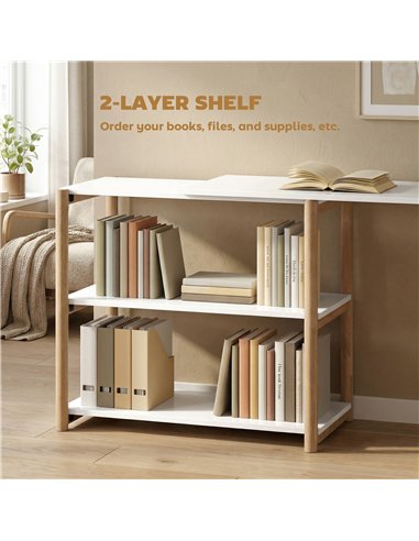 HOMCOM Computer Desk with Storage Shelves Modern Writing Desk Bamboo Frame for Home Office 150 cm White and Oak