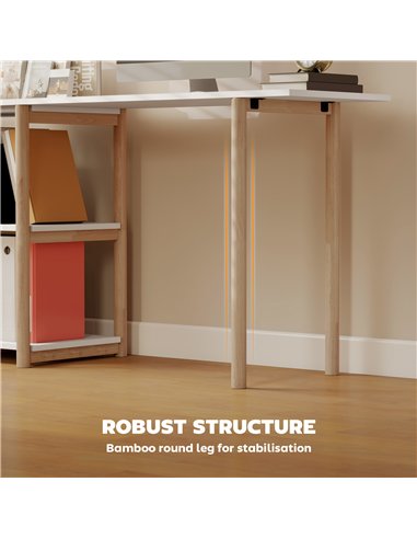 HOMCOM Computer Desk with Storage Shelves Modern Writing Desk Bamboo Frame for Home Office 150 cm White and Oak