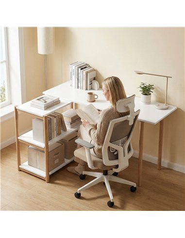 HOMCOM Computer Desk with Storage Shelves Modern Writing Desk Bamboo Frame for Home Office 150 cm White and Oak