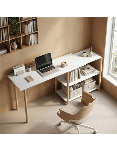 HOMCOM Computer Desk with Storage Shelves Modern Writing Desk Bamboo Frame for Home Office 150 cm White and Oak