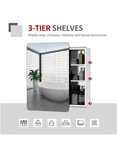 Kleankin On-Wall Mounted Bathroom Storage Cabinet with Sliding Mirror Door, Silver