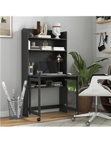 HOMCOM Foldable Desktop, Computer Desk with Storage Shelves, 80 x 69 x 155 cm, Black