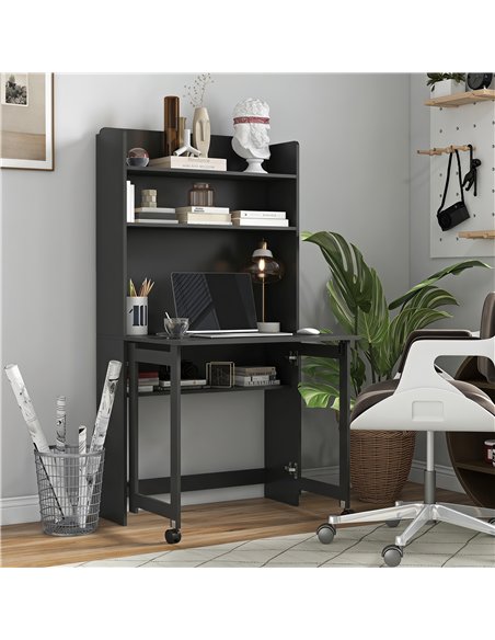 HOMCOM Foldable Desktop, Computer Desk with Storage Shelves, 80 x 69 x 155 cm, Black - pic 210610 | FastDaddyshop