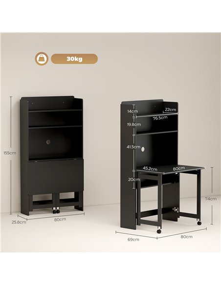 HOMCOM Foldable Desktop, Computer Desk with Storage Shelves, 80 x 69 x 155 cm, Black - pic 210611 | FastDaddyshop