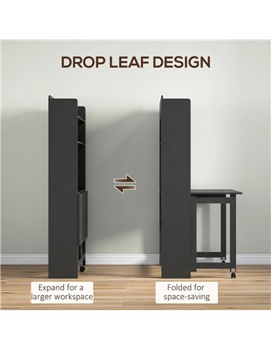 HOMCOM Foldable Desktop, Computer Desk with Storage Shelves, 80 x 69 x 155 cm, Black