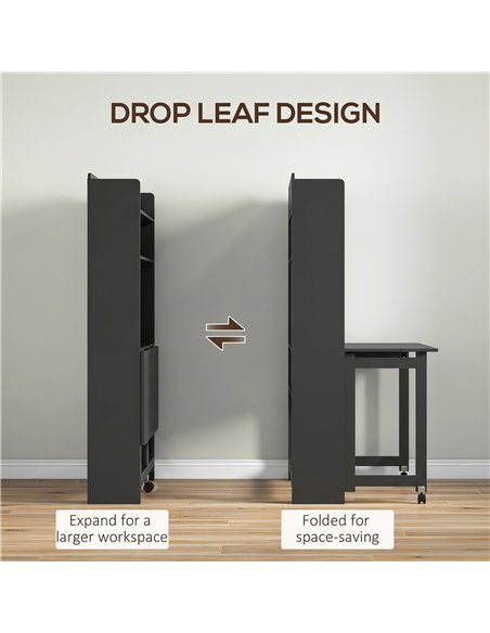 HOMCOM Foldable Desktop, Computer Desk with Storage Shelves, 80 x 69 x 155 cm, Black - pic 210612 | FastDaddyshop