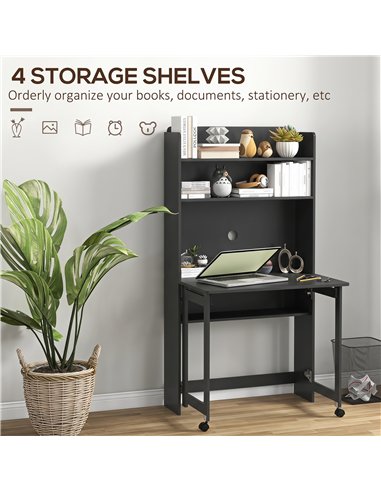 HOMCOM Foldable Desktop, Computer Desk with Storage Shelves, 80 x 69 x 155 cm, Black