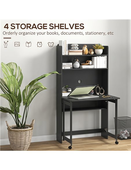 HOMCOM Foldable Desktop, Computer Desk with Storage Shelves, 80 x 69 x 155 cm, Black - pic 210613 | FastDaddyshop