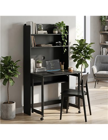 HOMCOM Foldable Desktop, Computer Desk with Storage Shelves, 80 x 69 x 155 cm, Black