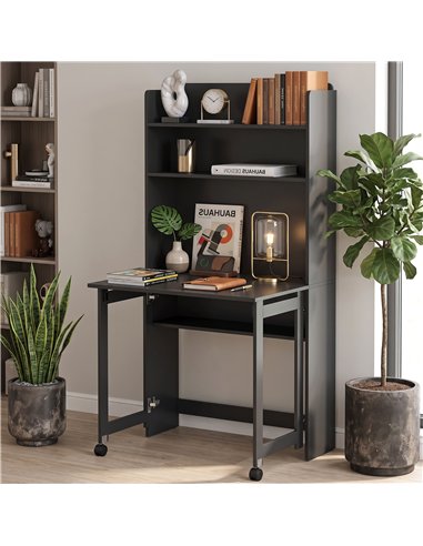 HOMCOM Foldable Desktop, Computer Desk with Storage Shelves, 80 x 69 x 155 cm, Black