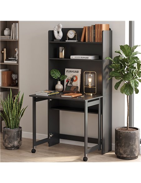HOMCOM Foldable Desktop, Computer Desk with Storage Shelves, 80 x 69 x 155 cm, Black - pic 210617 | FastDaddyshop