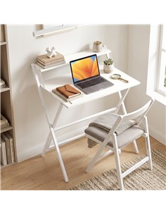 HOMCOM 70 cm Folding Computer Desk with Monitor Shelf - White 2