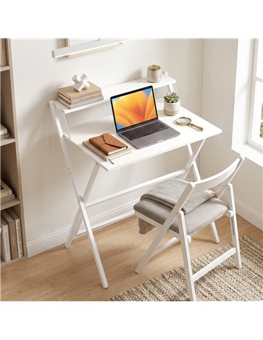 HOMCOM 70 cm Folding Computer Desk with Monitor Shelf - White