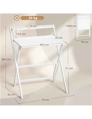 HOMCOM 70 cm Folding Computer Desk with Monitor Shelf - White