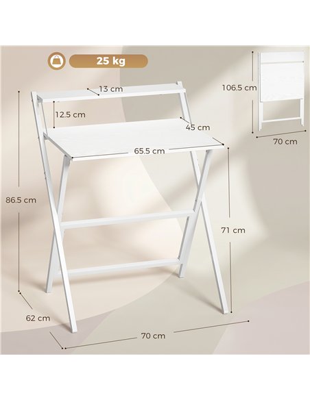 HOMCOM 70 cm Folding Computer Desk with Monitor Shelf - White - pic 210620 | FastDaddyshop