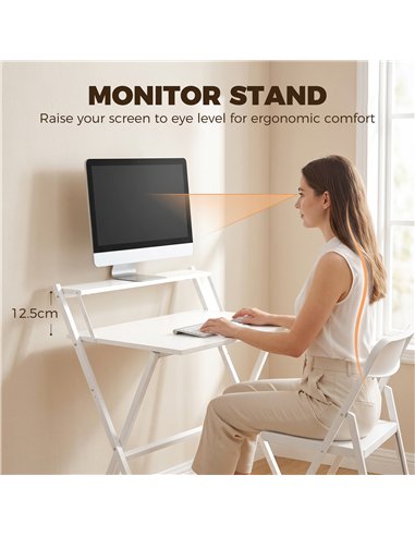 HOMCOM 70 cm Folding Computer Desk with Monitor Shelf - White