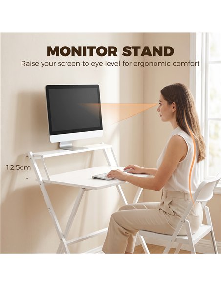 HOMCOM 70 cm Folding Computer Desk with Monitor Shelf - White - pic 210622 | FastDaddyshop