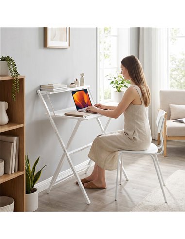 HOMCOM 70 cm Folding Computer Desk with Monitor Shelf - White