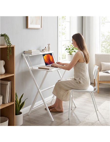 HOMCOM 70 cm Folding Computer Desk with Monitor Shelf - White - pic 210624 | FastDaddyshop