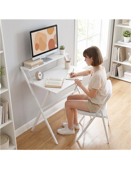 HOMCOM 70 cm Folding Computer Desk with Monitor Shelf - White - pic 210625 | FastDaddyshop
