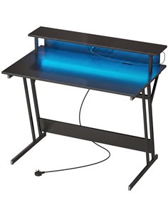 HOMCOM Two-Level LED Gaming Desk - Black