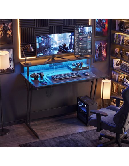HOMCOM Two-Level LED Gaming Desk - Black - pic 210628 | FastDaddyshop